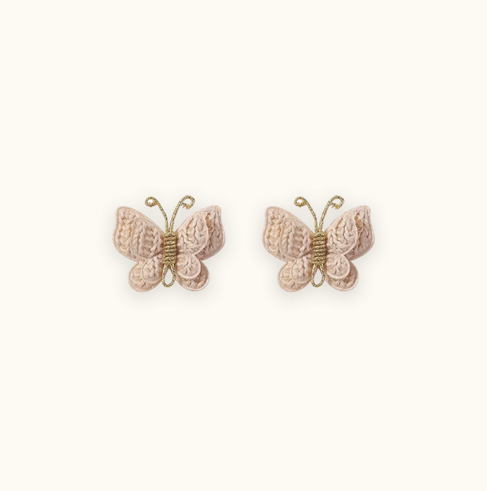 Butterfly crochet hair pins for baby girls, hand-made and perfect for adding a cute and stylish touch to any outfit. Great for baby hair accessories and children's fashion collections.