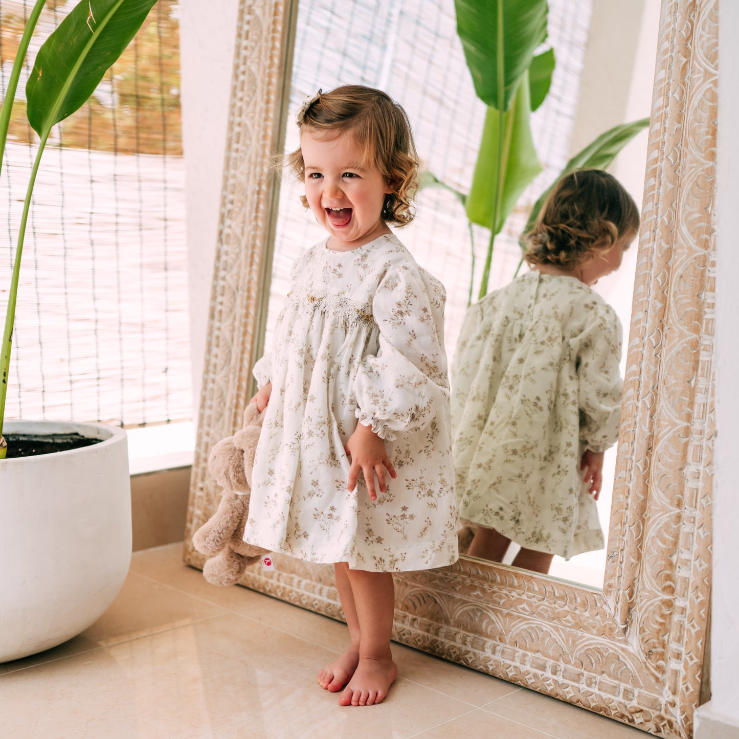 Floral Linen Smocked Dress