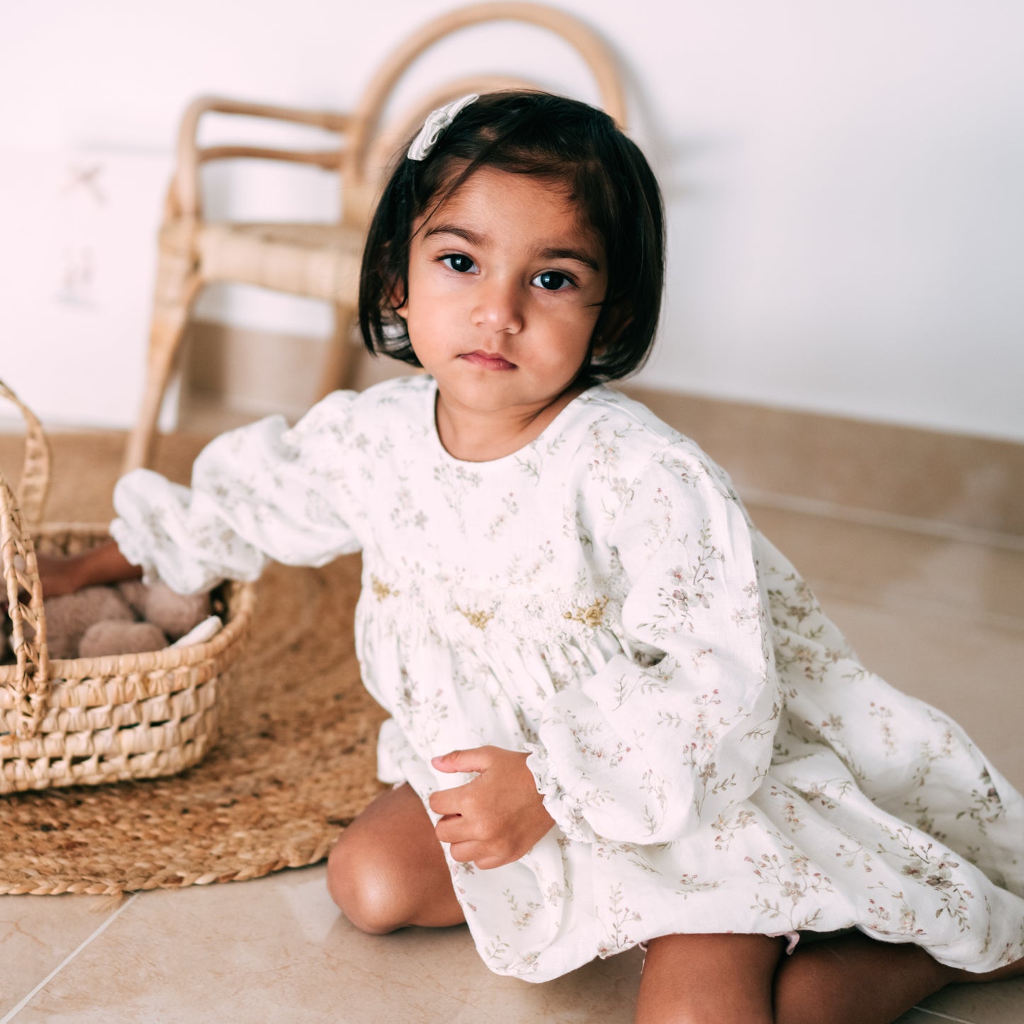 Floral Linen Smocked Dress