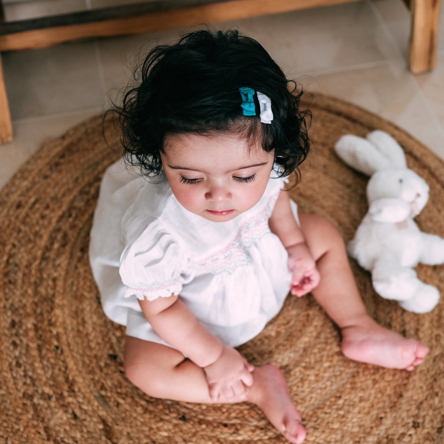 Snow White Linen Hand-Smocked Dress