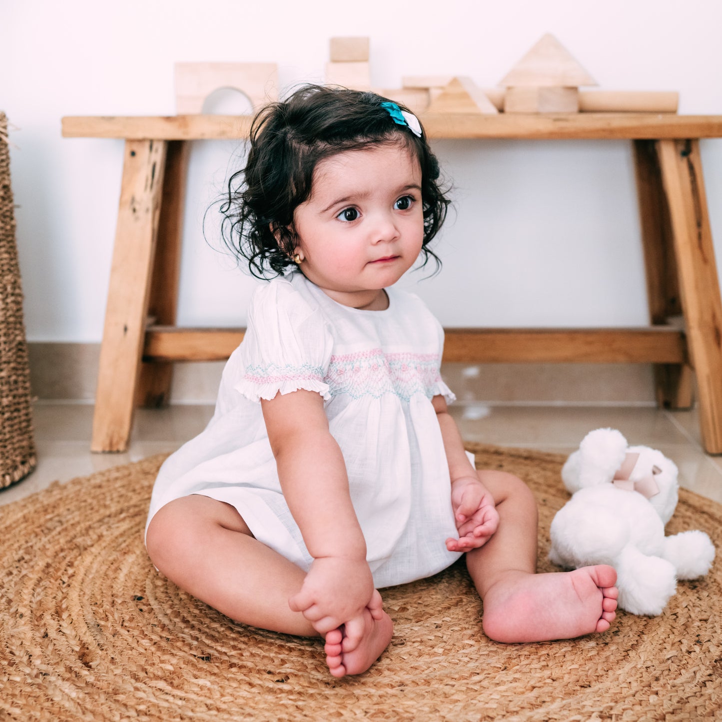 Snow White Linen Hand-Smocked Dress