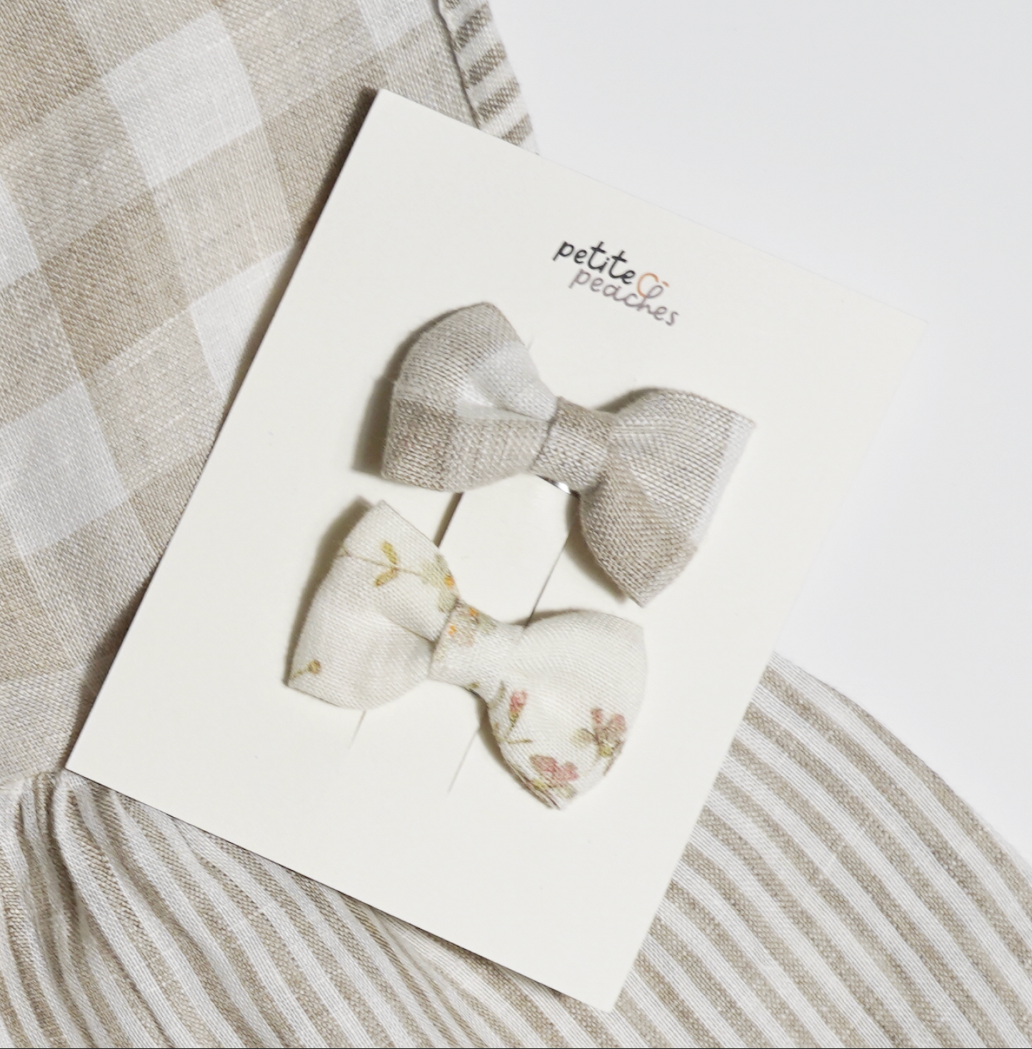 Patch Off-white Floral and Chequered Linen Bow