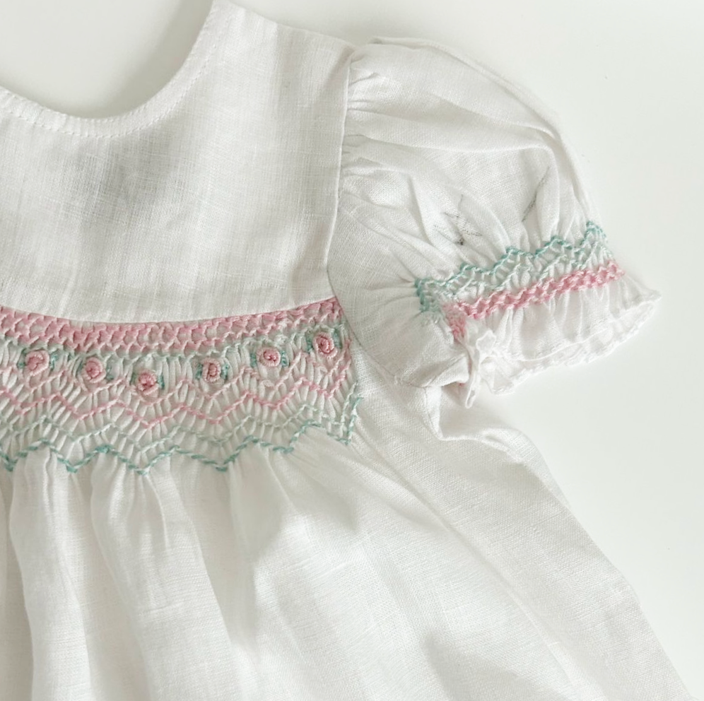 Snow White Linen Hand-Smocked Dress