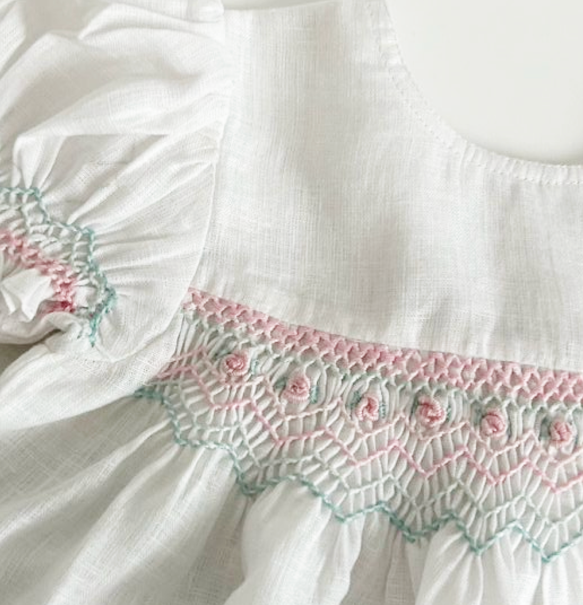 Snow White Linen Hand-Smocked Dress