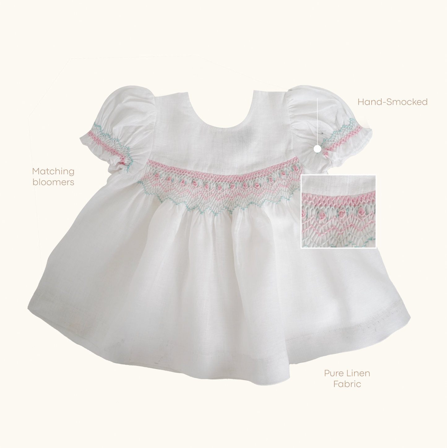 Snow White Linen Hand-Smocked Dress
