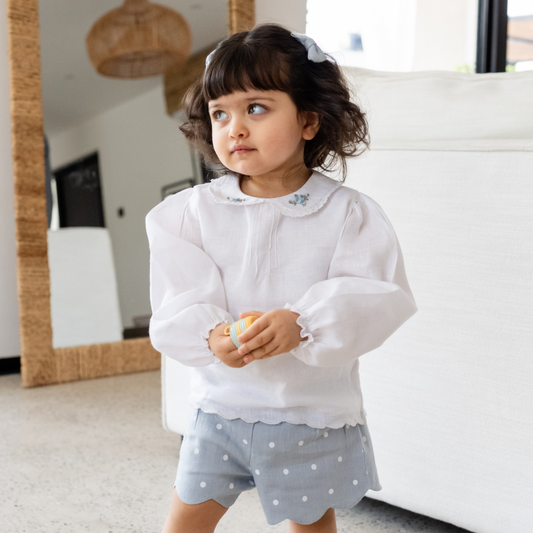 Misty Blue Polka Linen Set