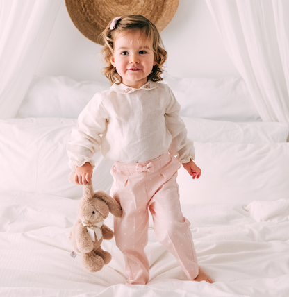 Polka Pink Linen & Cotton Embroidered Set