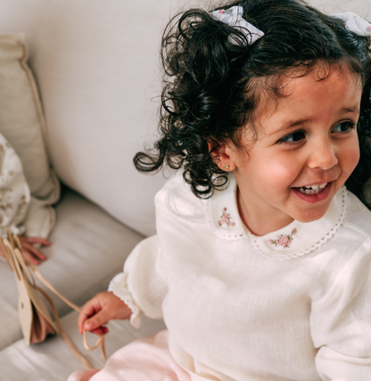 Polka Pink Linen & Cotton Embroidered Set