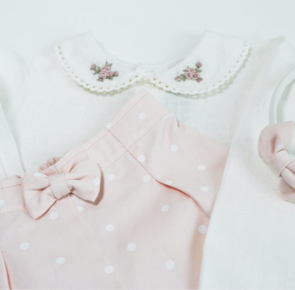 Polka Pink Linen & Cotton Embroidered Set