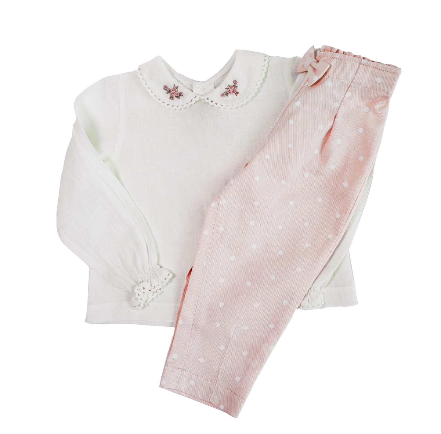 Polka Pink Linen & Cotton Embroidered Set