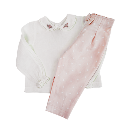 Polka Pink Linen & Cotton Embroidered Set