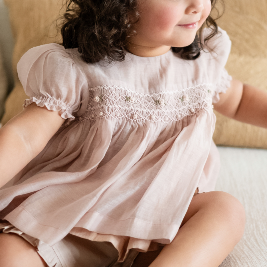 Peach Rose Smocked Set