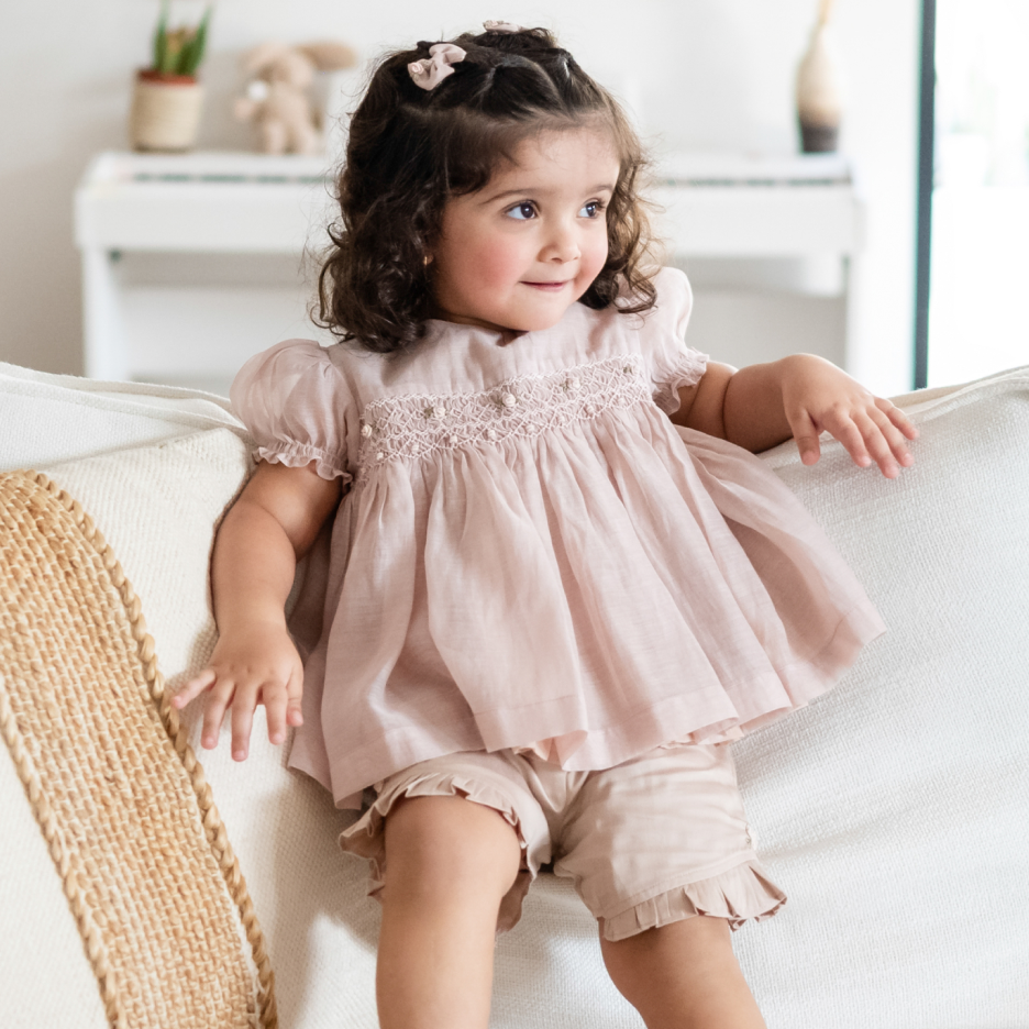 Peach Rose Smocked Set