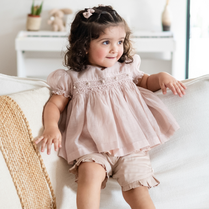 Peach Rose Smocked Set
