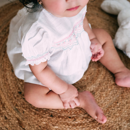 Snow White Linen Hand-Smocked Dress