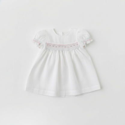 Snow White Linen Hand-Smocked Dress