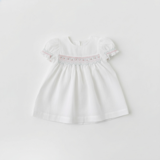 Snow White Linen Hand-Smocked Dress