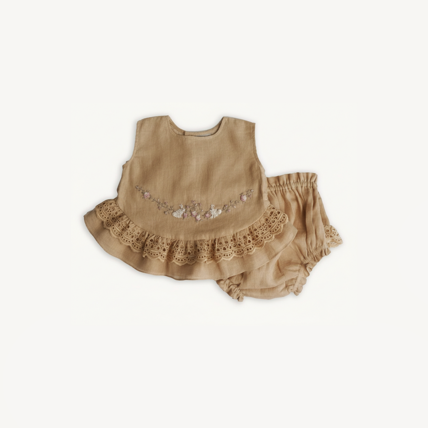 Mustard Rabbit Hand Embroidered Set