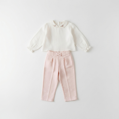 Polka Pink Linen & Cotton Embroidered Set