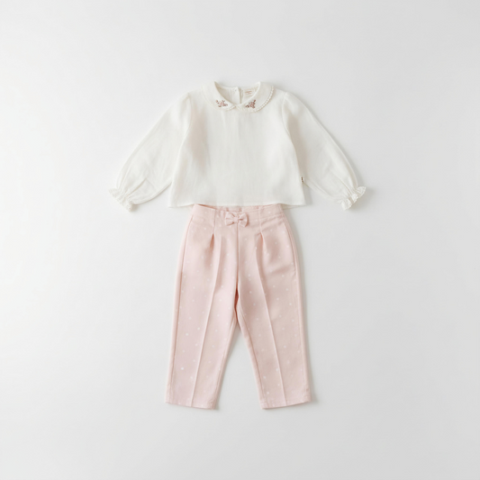 Polka Pink Linen & Cotton Embroidered Set