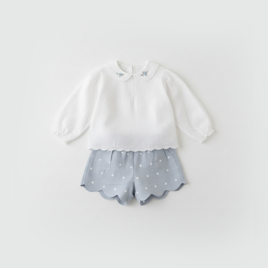 Misty Blue Polka Linen Set